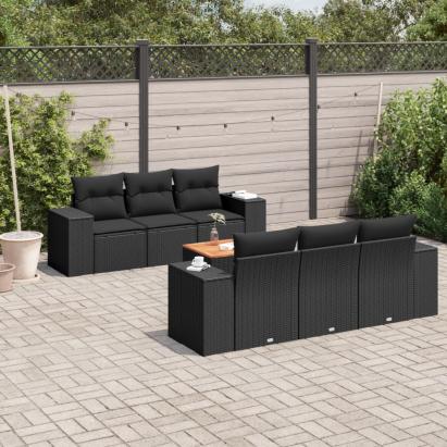 Set canapele de grădină cu perne, 7 piese, negru, poliratan GartenMobel Dekor