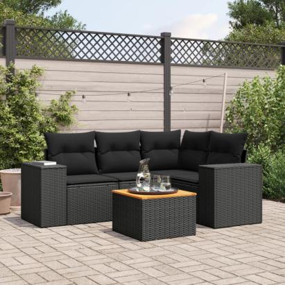 Set mobilier de grădină cu perne, 5 piese, negru, poliratan GartenMobel Dekor