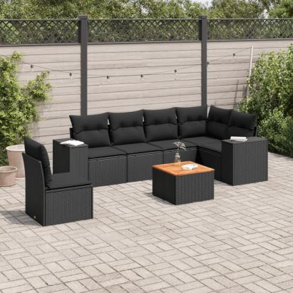 Set canapele de grădină cu perne, 7 piese, negru, poliratan GartenMobel Dekor
