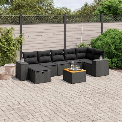 Set mobilier de grădină cu perne, 8 piese, negru, poliratan GartenMobel Dekor