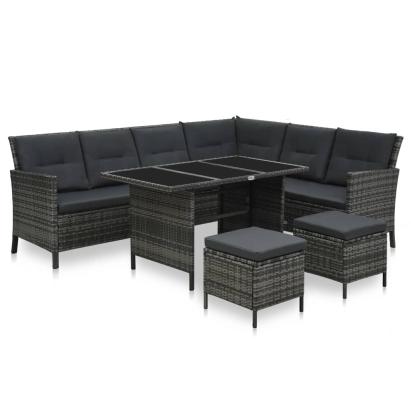 Set mobilier de grădină cu perne, 4 piese, gri, poliratan GartenMobel Dekor
