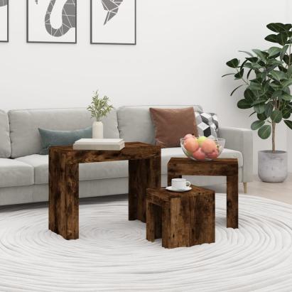 Mese suprapuse de cafea, 3 buc, stejar afumat, lemn prelucrat GartenMobel Dekor