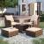 Set mobilier gradina, 2 fotolii si 2 tabureti otoman, masuta cafea, perne incluse, maro MultiMark GlobalProd