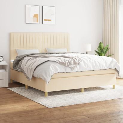 Pat box spring cu saltea, crem, 160x200 cm, material textil GartenMobel Dekor