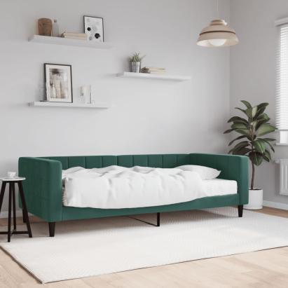 Pat de zi cu saltea, verde închis, 90x200 cm, catifea GartenMobel Dekor