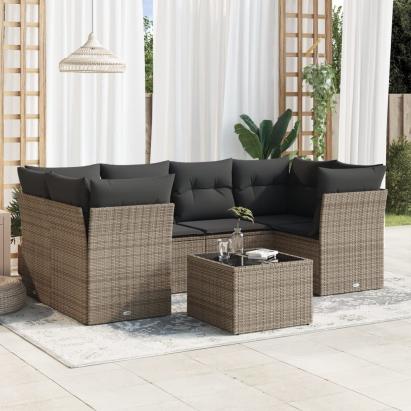 Set canapele de grădină, 7 piese, cu perne, gri, poliratan GartenMobel Dekor