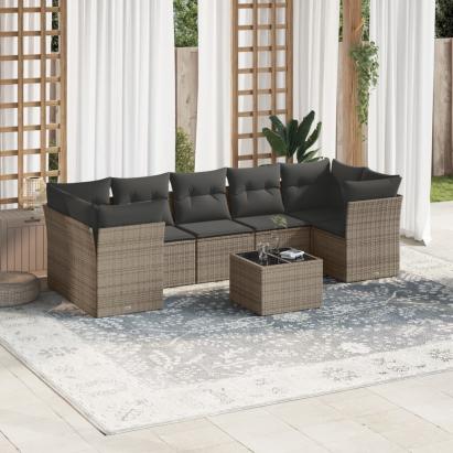 Set canapele de grădină cu perne, 8 piese, gri, poliratan GartenMobel Dekor