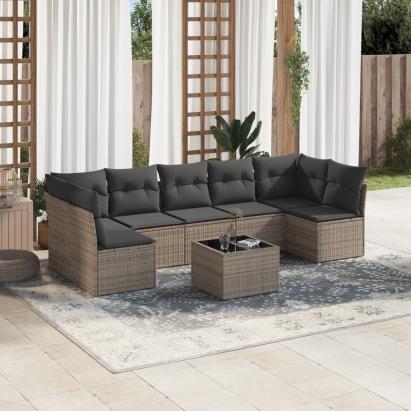 Set canapele de grădină cu perne, 8 piese, gri, poliratan GartenMobel Dekor