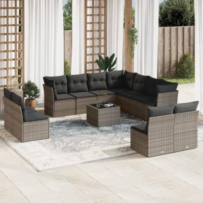 Set canapea de grădină cu perne, 12 piese, gri, poliratan GartenMobel Dekor