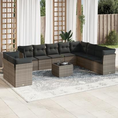 Set canapele de grădină cu perne, 11 piese, gri, poliratan GartenMobel Dekor