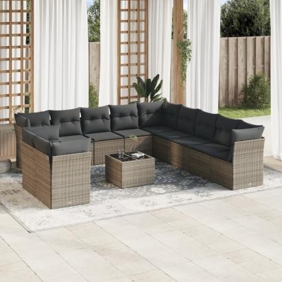 Set canapea de grădină cu perne, 12 piese, gri, poliratan GartenMobel Dekor