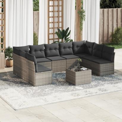 Set mobilier de grădină cu perne, 10 piese, gri, poliratan GartenMobel Dekor