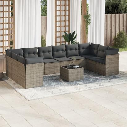 Set canapele de grădină cu perne, 11 piese, gri, poliratan GartenMobel Dekor