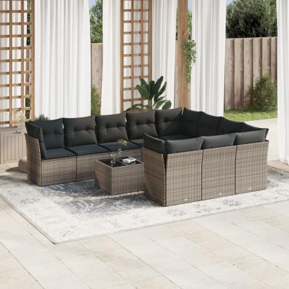 Set canapele de grădină cu perne, 11 piese, gri, poliratan GartenMobel Dekor