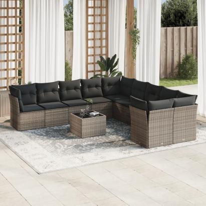 Set canapele de grădină cu perne, 11 piese, gri, poliratan GartenMobel Dekor