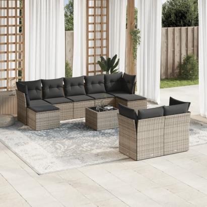 Set mobilier de grădină cu perne, 10 piese, gri, poliratan GartenMobel Dekor
