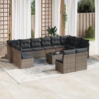 Set mobilier de grădină cu perne, 13 piese, gri, poliratan GartenMobel Dekor