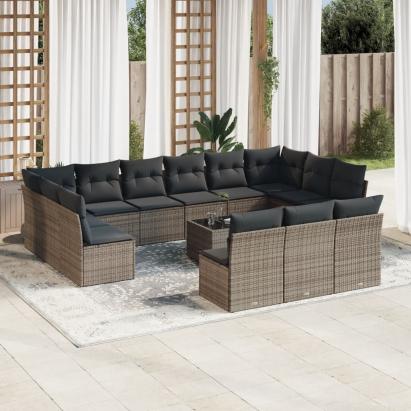 Set mobilier de grădină cu perne, 14 piese, gri, poliratan GartenMobel Dekor