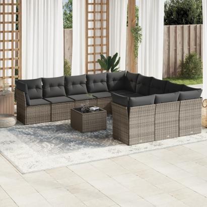 Set canapea de grădină cu perne, 12 piese, gri, poliratan GartenMobel Dekor