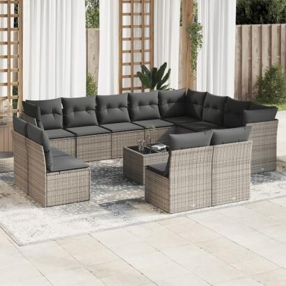 Set mobilier de grădină cu perne, 13 piese, gri, poliratan GartenMobel Dekor
