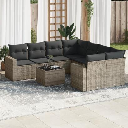 Set canapele de grădină, 9 piese, cu perne, gri, poliratan GartenMobel Dekor
