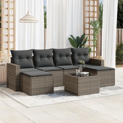 Set canapele de grădină, 7 piese, cu perne, gri, poliratan GartenMobel Dekor
