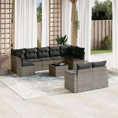 Set mobilier de grădină cu perne, 10 piese, gri, poliratan GartenMobel Dekor