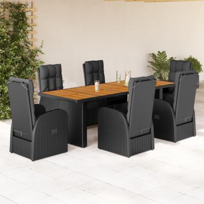 Set mobilier de grădină cu perne, 7 piese, negru, poliratan GartenMobel Dekor
