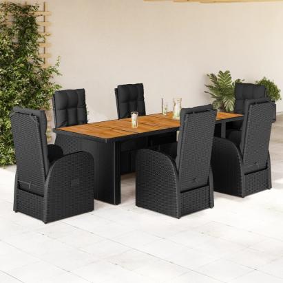 Set mobilier de grădină cu perne, 7 piese, negru, poliratan GartenMobel Dekor