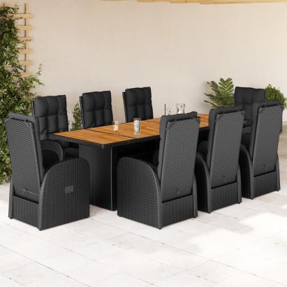 Set mobilier de grădină cu perne, 9 piese, negru, poliratan GartenMobel Dekor