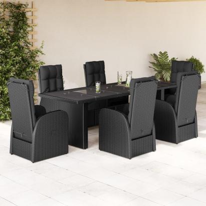 Set mobilier de grădină cu perne, 7 piese, negru, poliratan GartenMobel Dekor