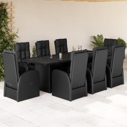 Set mobilier de grădină cu perne, 9 piese, negru, poliratan GartenMobel Dekor