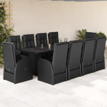 Set mobilier de exterior cu perne, 11 piese, negru, poliratan GartenMobel Dekor