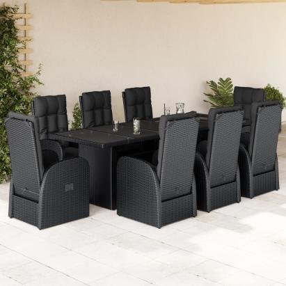 Set mobilier de grădină cu perne, 9 piese, negru, poliratan GartenMobel Dekor