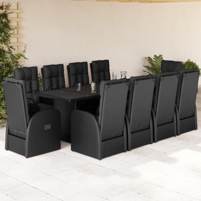 Set mobilier de exterior cu perne, 11 piese, negru, poliratan GartenMobel Dekor