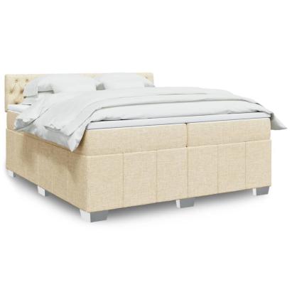 Pat box spring cu saltea, crem, 200x200 cm, textil GartenMobel Dekor