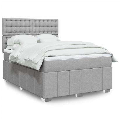 Pat box spring cu saltea, gri deschis, 140x190 cm, textil GartenMobel Dekor