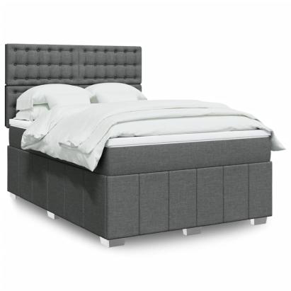 Pat box spring cu saltea, gri închis, 140x200 cm, textil GartenMobel Dekor