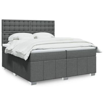 Pat box spring cu saltea, gri închis, 200x200 cm, textil GartenMobel Dekor