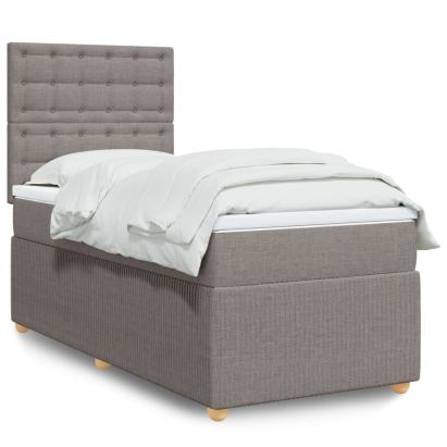Pat box spring cu saltea, gri taupe, 90x190 cm, textil GartenMobel Dekor