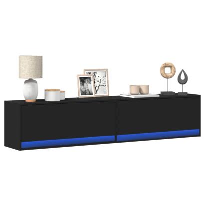 Dulap TV de perete cu lumini LED, negru, 180x31x38 cm GartenMobel Dekor