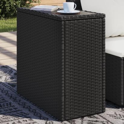 Masă laterală grădină blat sticlă negru 58x27,5x55 cm poliratan GartenMobel Dekor