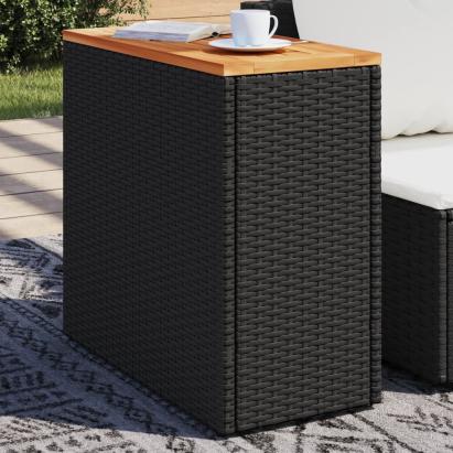 Masă laterală de grădină blat lemn negru 58x27,5x55cm poliratan GartenMobel Dekor