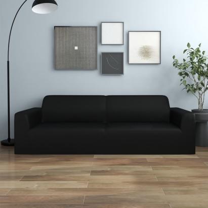 Husă elastică pentru canapea cu 3 locuri poliester jersey negru GartenMobel Dekor