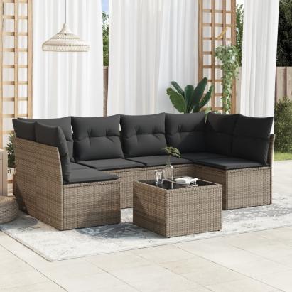 Set canapele de grădină, 7 piese, cu perne, gri, poliratan GartenMobel Dekor