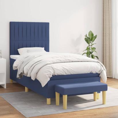Pat box spring cu saltea, albastru, 100x200 cm, textil GartenMobel Dekor