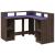 Birou cu lumini LED, stejar maro, 130x130x91 cm, lemn prelucrat GartenMobel Dekor