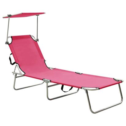Șezlong pliabil cu copertină, roz, aluminiu GartenMobel Dekor
