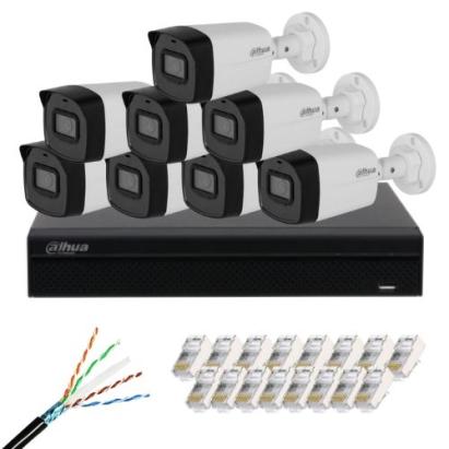 Kit supraveghere Dahua 8 camere 4MP Microfon IR 30M 3.6mm, NVR 8 Canale 12MP PoE 160Mbps, cablu UTP CAT6 rola 100m si mufe RJ45 SafetyGuard Surveillance