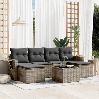 Set canapele de grădină, 7 piese, cu perne, gri, poliratan GartenMobel Dekor